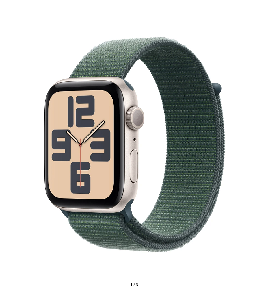 yf3zd3w8khluz9na3vm1dbj0uwkecwrs Apple Watch SE (2024) 44mm Starlight Aluminium Case with Lake Green Sport Loop (One Size) — изображение 1